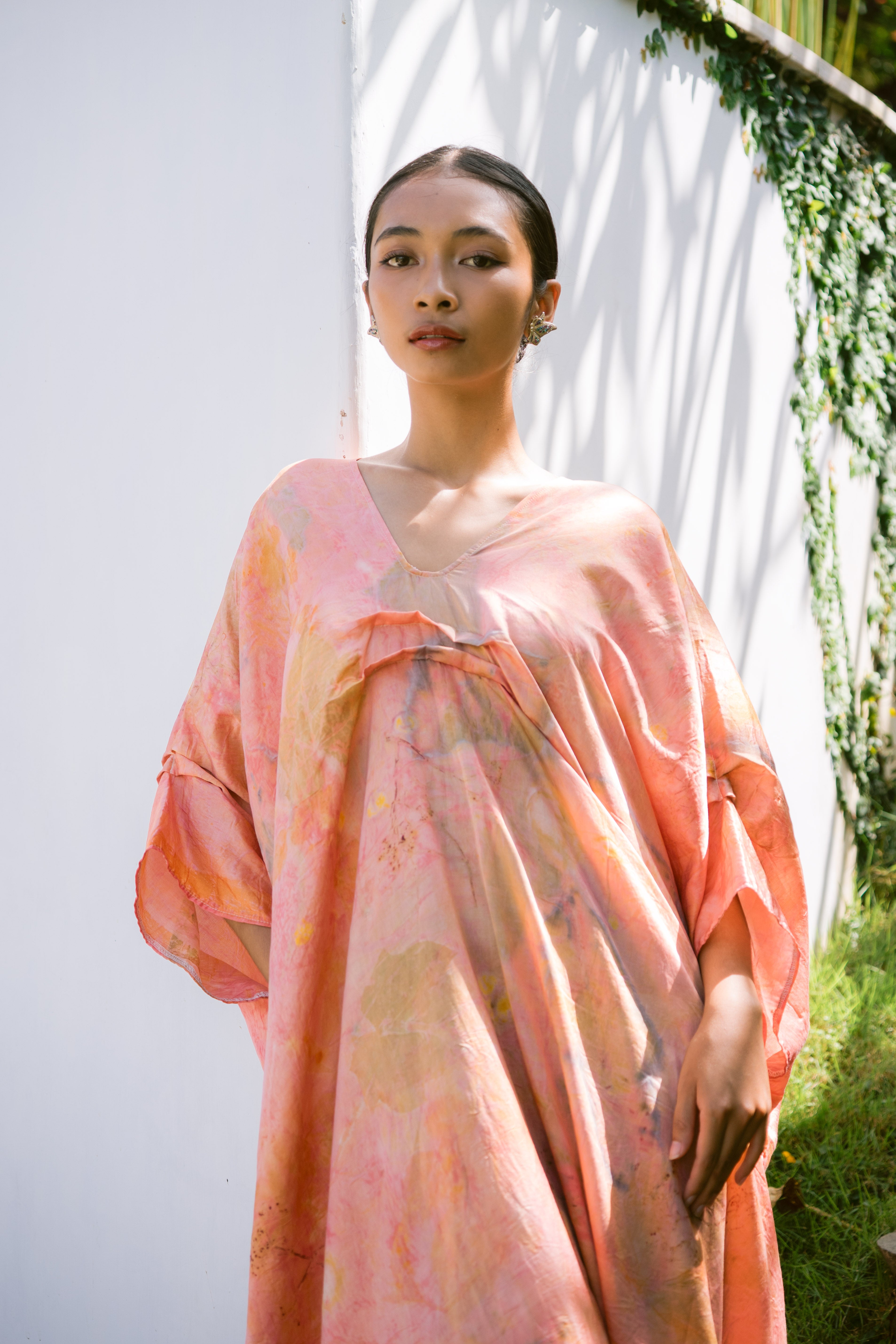 The Parvati – Blue, Pink, Green & Yellow Cotton Silk Eco Print Dress